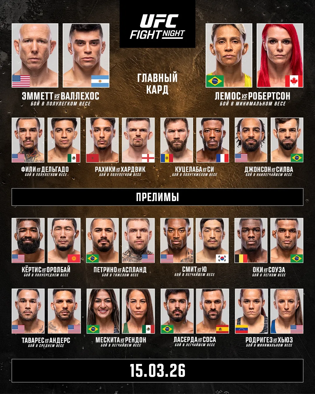 Полный кард UFC Vegas 114