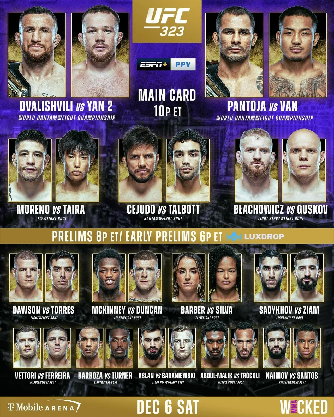 Полный кард турнира UFC 7 декабря