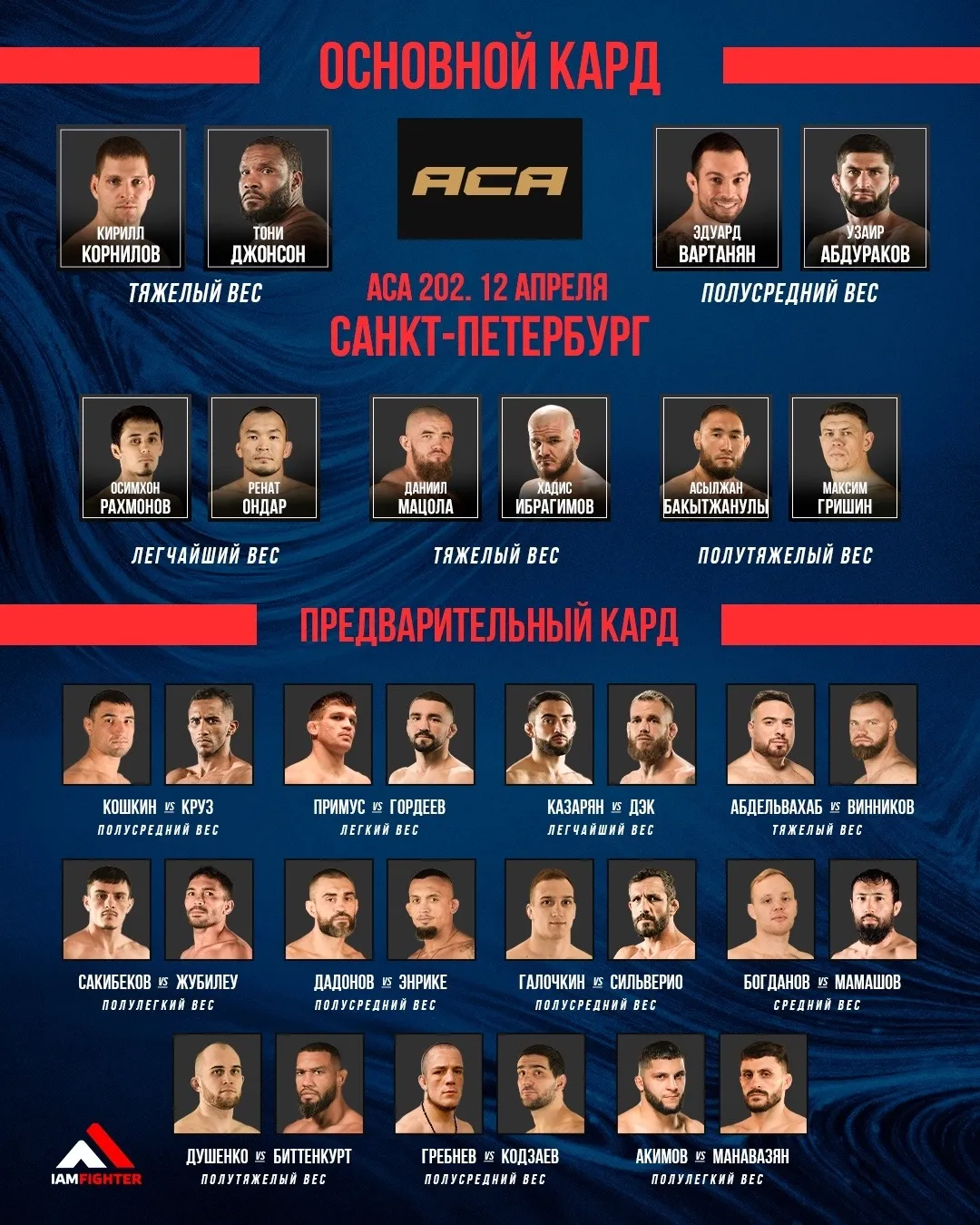 Полный кард турнира АСА 12 апреля
