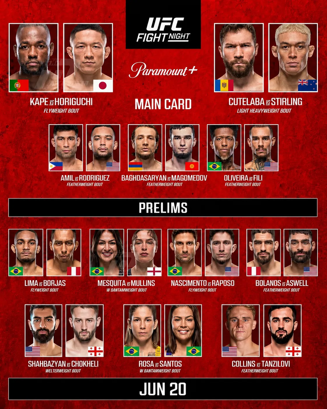 Полный кард турнира UFC 21 июня
