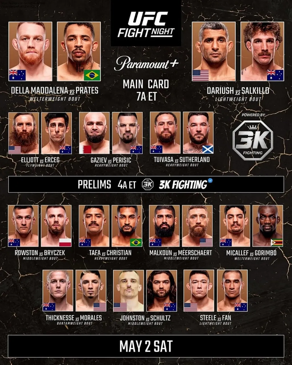 Полный кард турнира UFC 2 мая