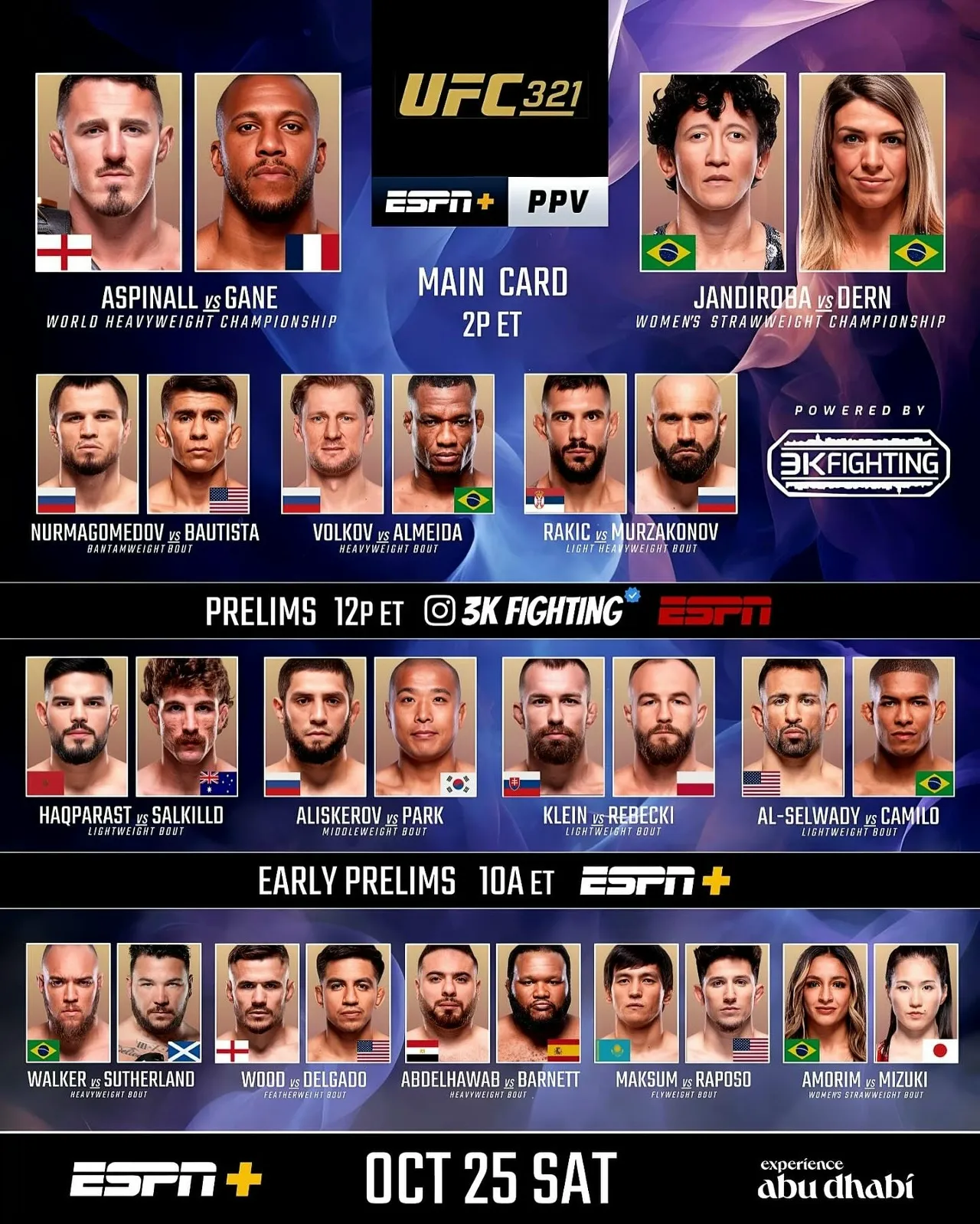 Полный кард турнира UFC 25 октября