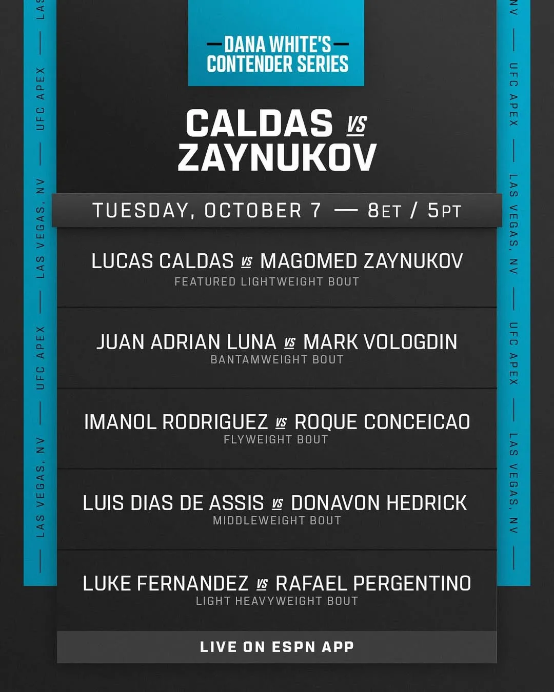 Полный кард турнира Contender Series 7 октября