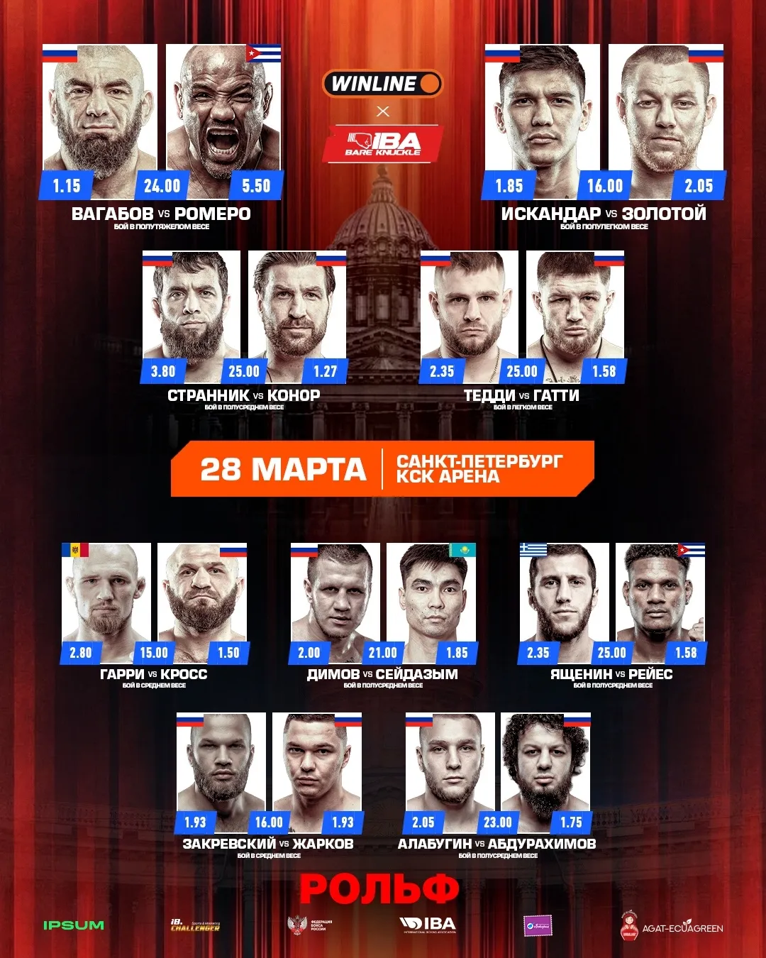 Полный кард турнира Winline IBA Bare Knuckle 4
