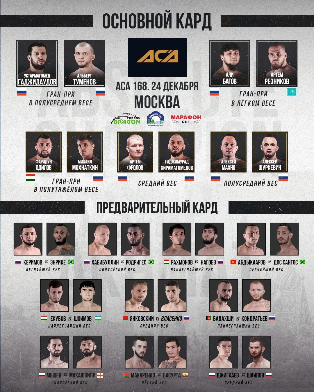 Кард турнира АСА 168