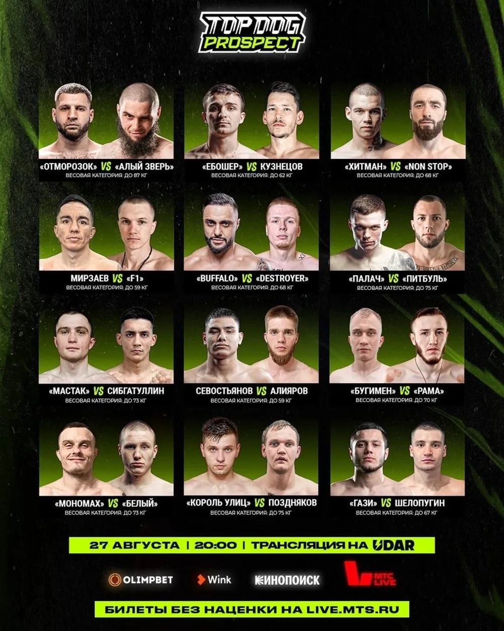 Участники, кард турнира Top Dog Prospect 6