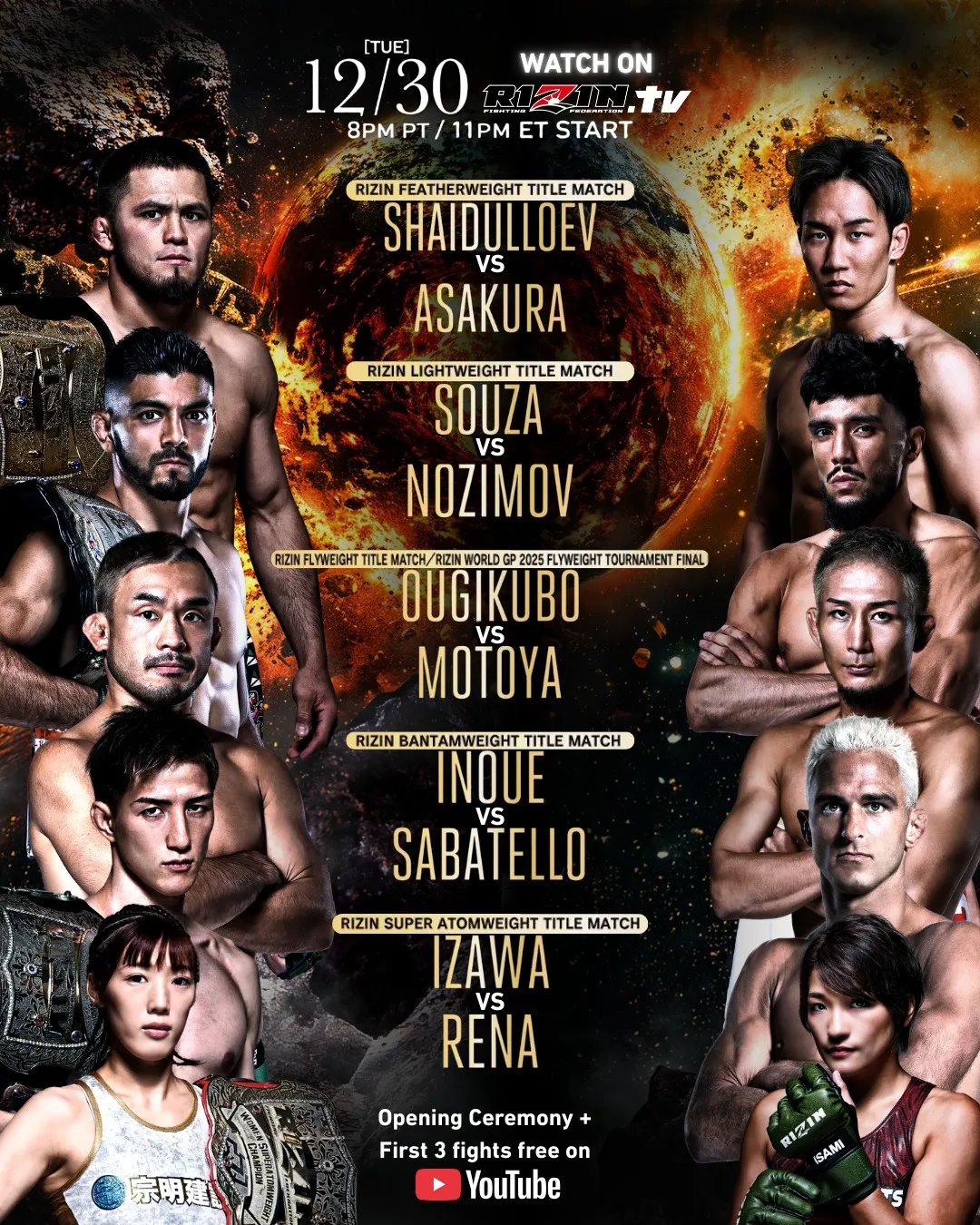 Главные бои на турнире Rizin FF
