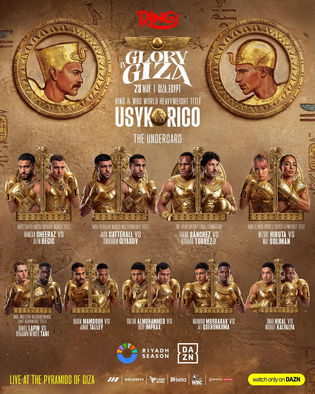 Полный кард боксерского вечера Usyk vs. Rico: Glory in Giza