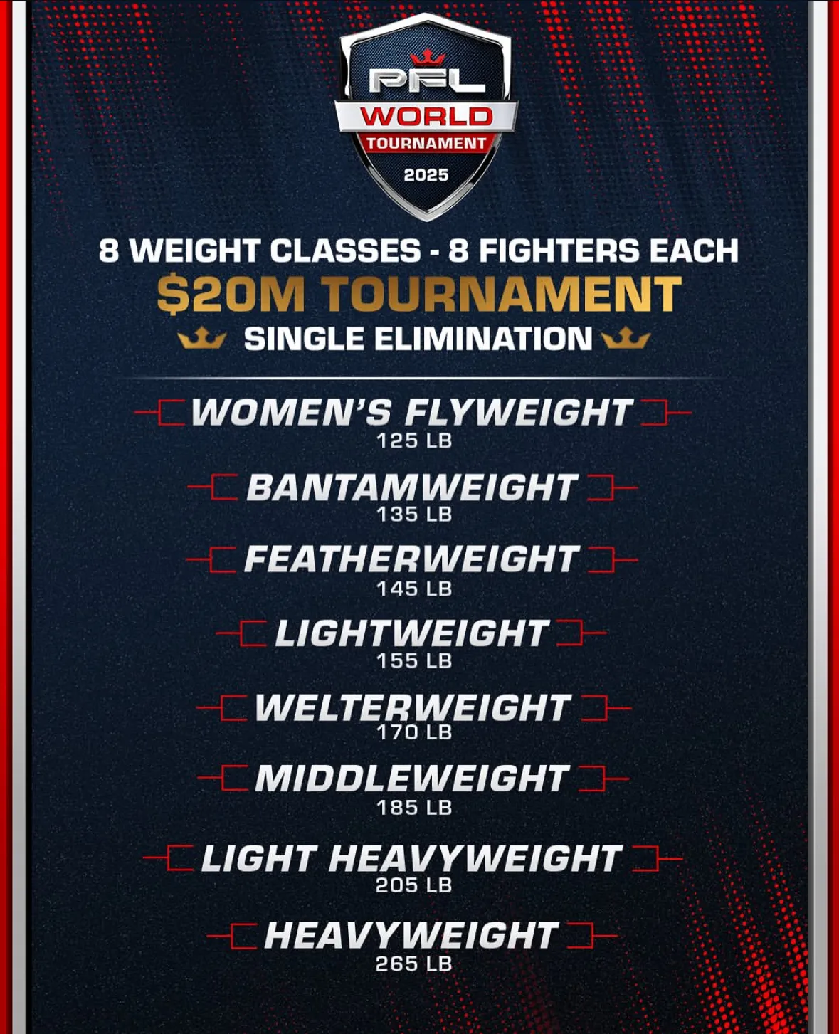 В PFL World Tournament будет представлено восемь весовых категорий