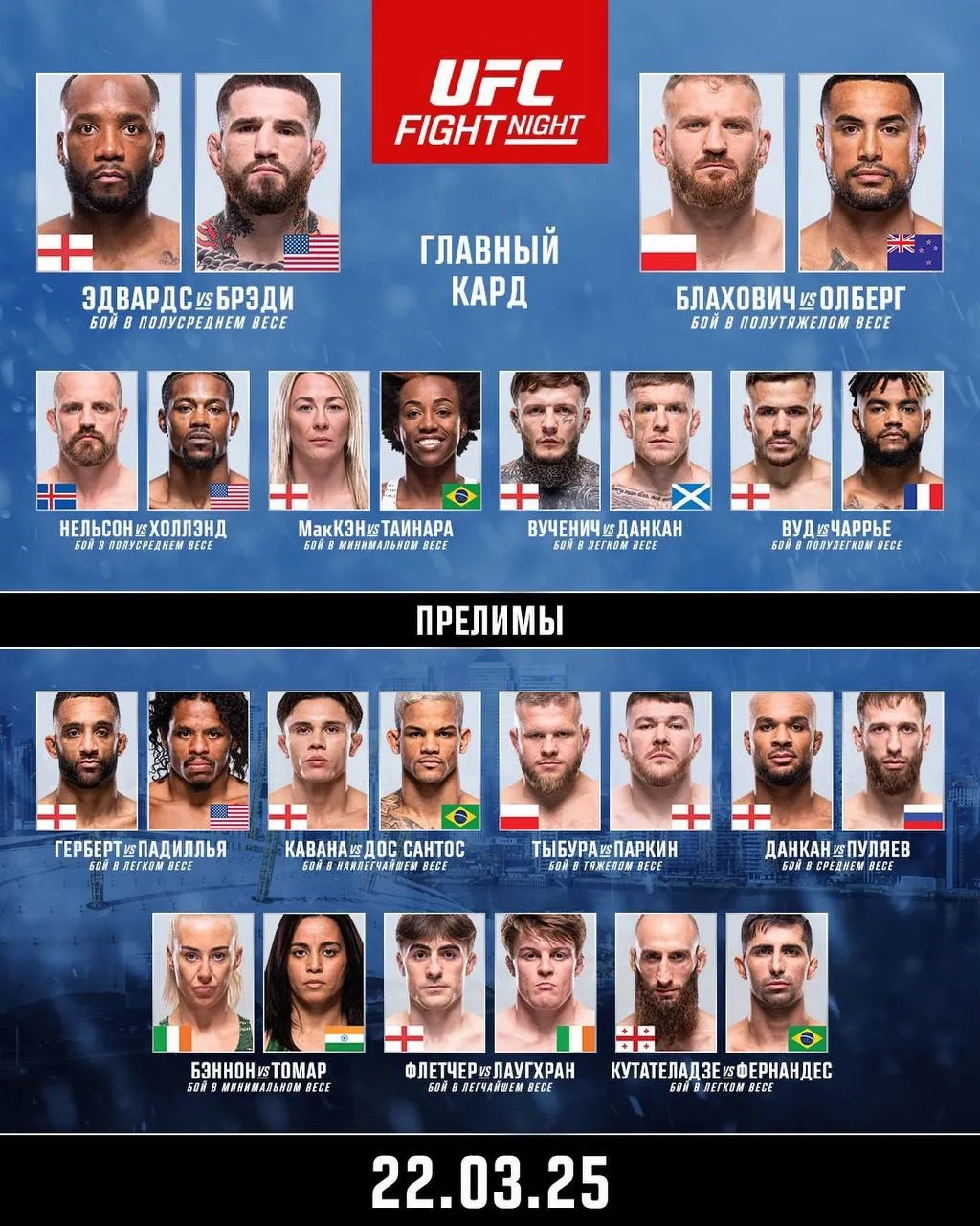 На UFC Лондон нас ожидает 13 поединков