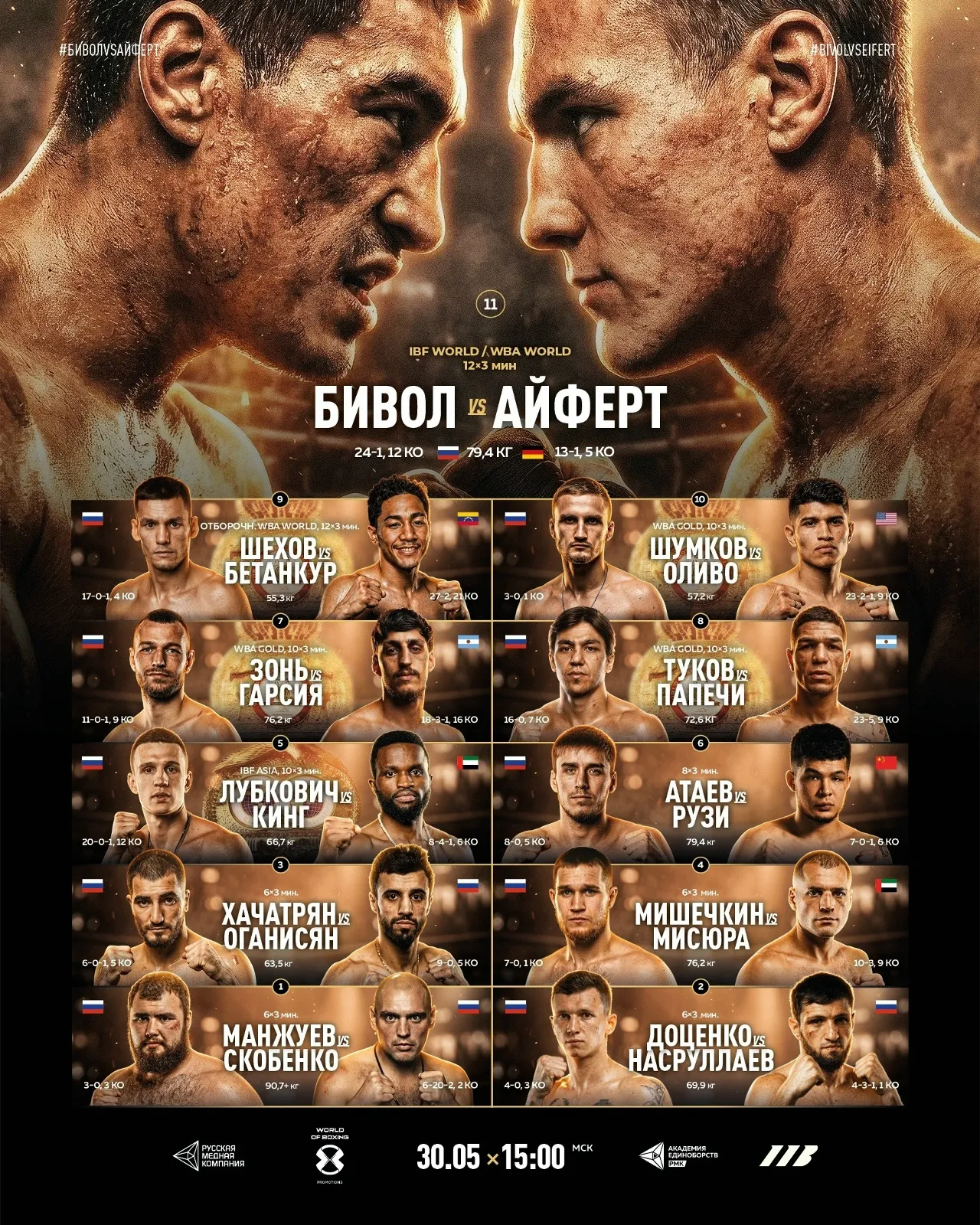 Полный кард турнира RCC Boxing 30 мая