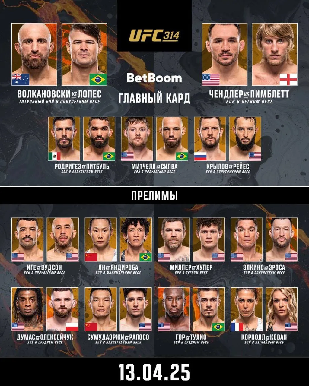 Кард UFC 314