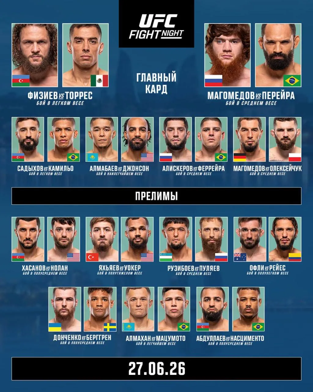 Кард турнира UFC в Баку