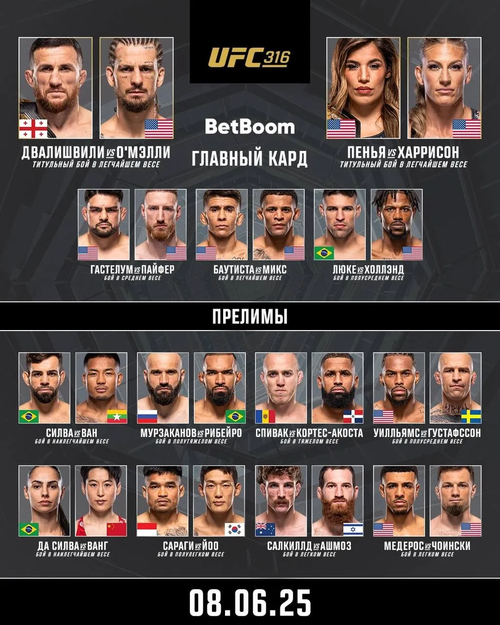 Кард UFC 316
