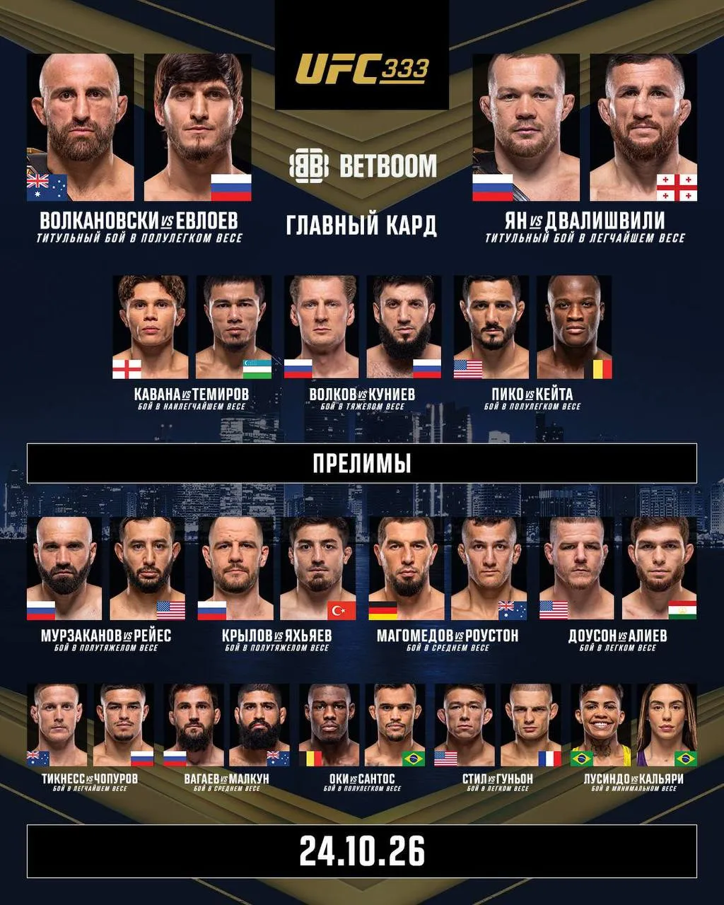 Полный кард UFC 333