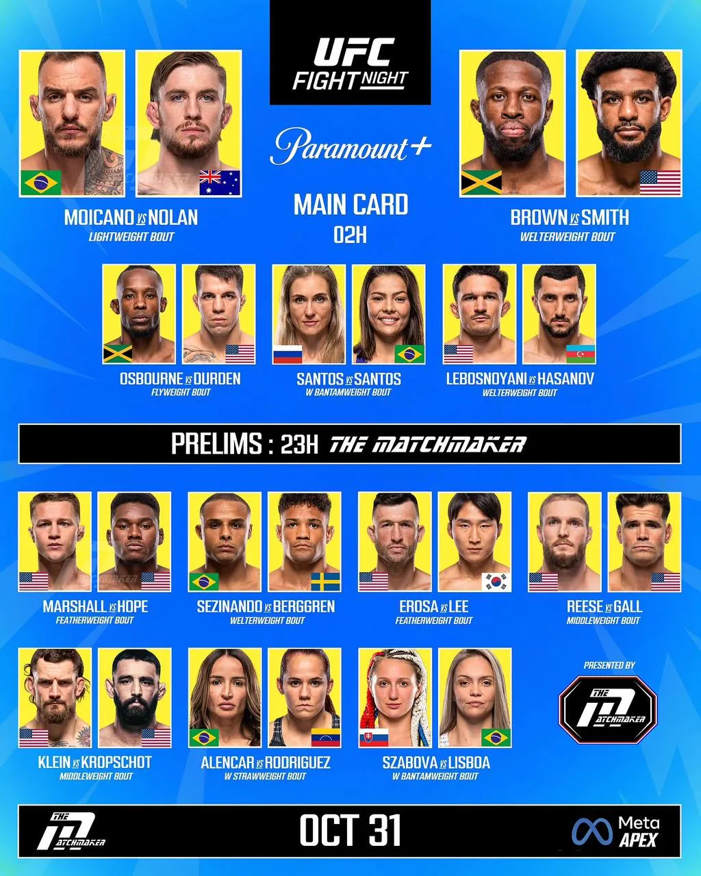 Полный кард UFC 1 ноября