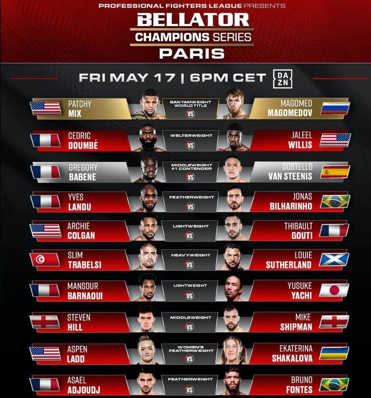 Полный кард турнира Bellator 17 мая