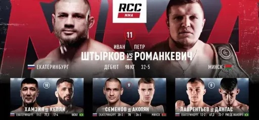 Полный кард RCC 15: расписание боев, где смотреть основной кард онлайн