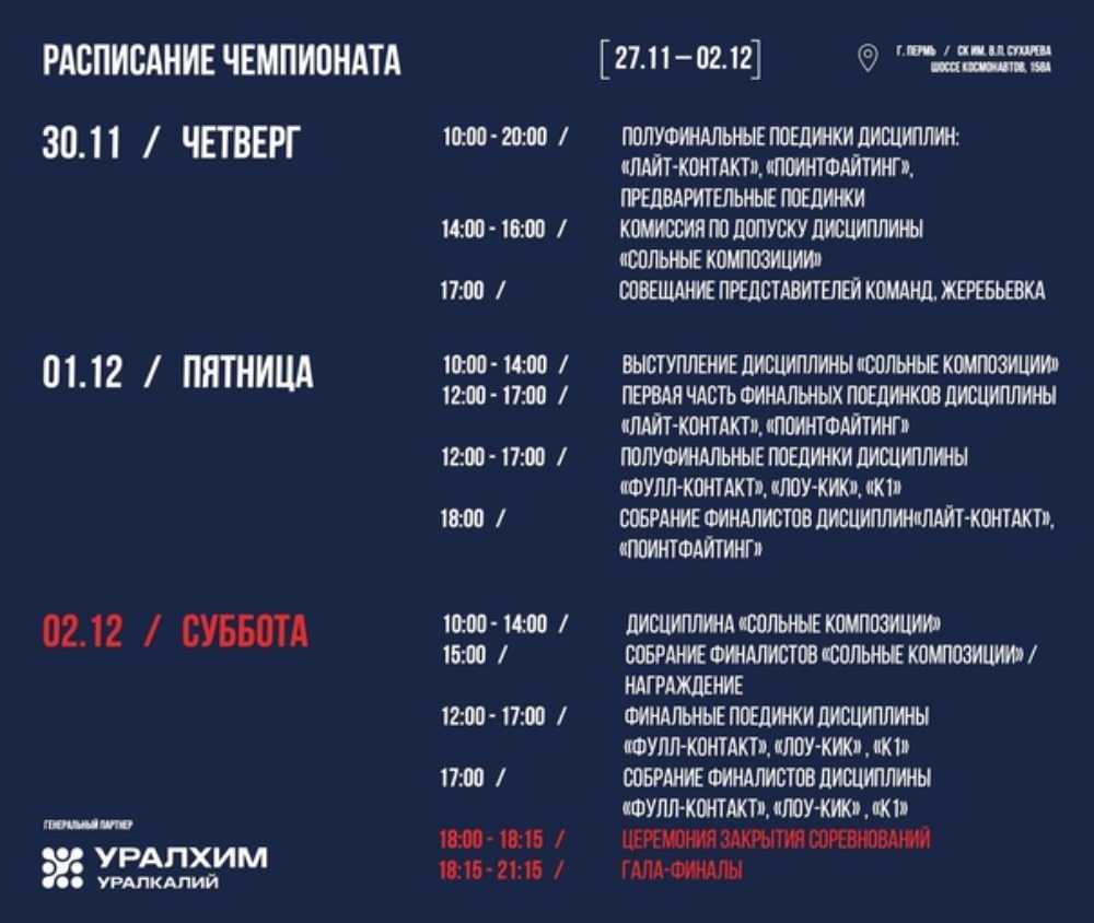 Регламент, расписание чемпионата России по кикбоксингу 2023