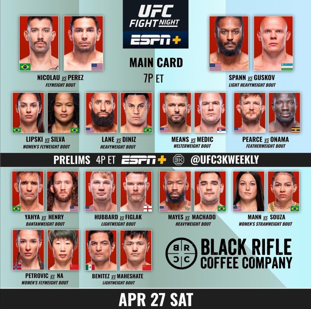 Полный кард турнира UFC 28 апреля
