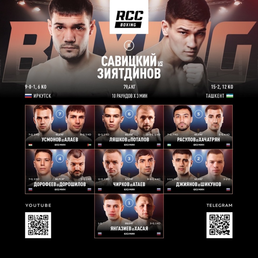 RCC Boxing 22 июня: кард участников, расписание боев, смотреть онлайн  прямую трансляцию, Савицкий – Зиятдинов