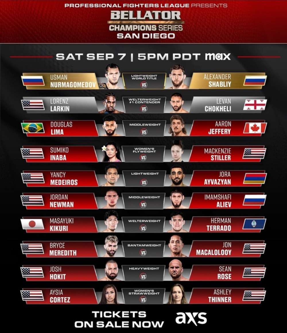 Полный кард турнира Bellator 8 сентября