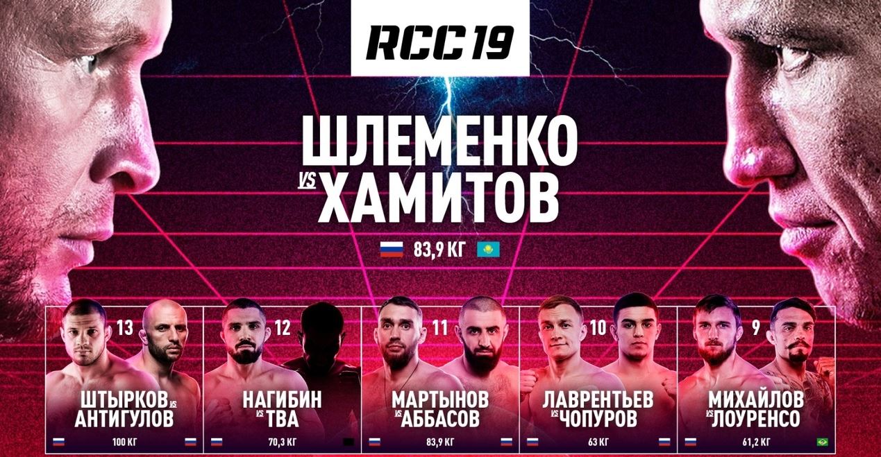 Прямой эфир RCC 19: смотреть онлайн, Шлеменко – Хамитов, Штырков – Антигулов